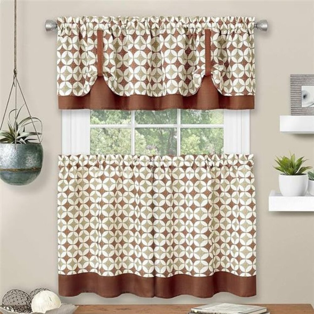 Light Filtering Printed Tier & Valance Window Curtain Set-58 Inch Width,24 InchL - Picture 7 of 7